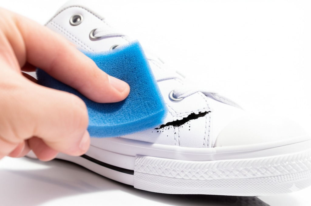 Magic eraser cleaning white shoes